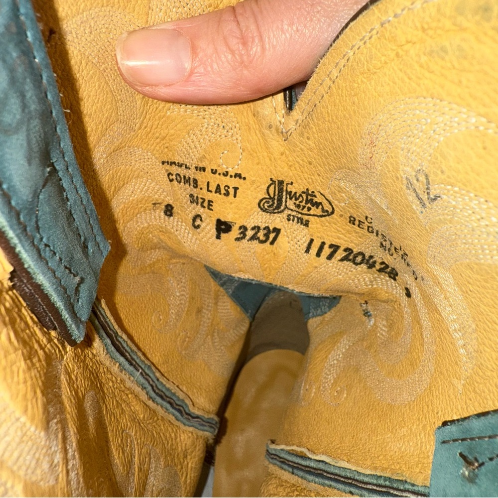 Justin Men Style 3237 Full Quill Ostrich Blue Western Boots 7.5B Right/8C Left - Picture 5 of 8